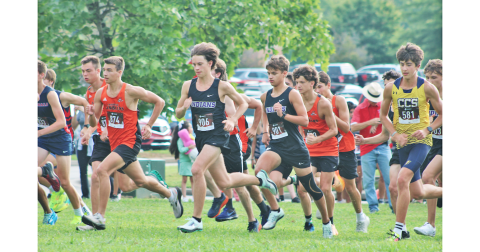Lumpkin County’s Witt Windham, center left, and Evan Good, center right, get off to a fast start at the invitational in Ringgold.