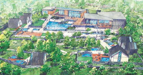 A rendering of Nordika Thermal Experience shows the early plans for an expansive spa complex that's slated for opening in 2028.