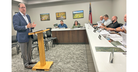 Tarpon Towers representative Andy Rotenstreich discusses a proposal that would make way for a new 240-foot cell tower off Hightower Church Road.