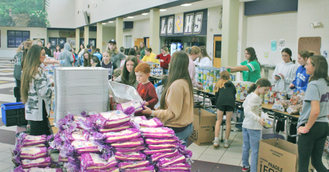 The 13th annual Thankful Hearts Take-N-Bake assembled a massive group of volunteers at the Lumpkin County High School cafeteria last Tuesday, which included representatives from the Lumpkin County Middle School Cheerleaders and Dahlonega Gymnastics.