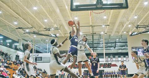 Lumpkin County’s Keiwhan Gallagher takes to the air against Chestatee.
