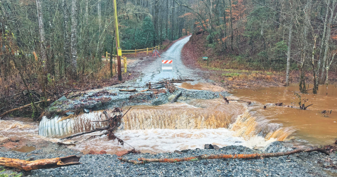 A photo provided by Lumpkin County Community and Employee Services Director Alicia Davis shows a severe washout on Willow Pond Road before Road Department crews replaced the lost gravel.