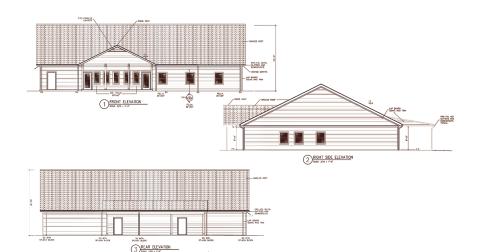 A design schematic shown at the recent County retreat illustrates what different sides of the new animal shelter facility on Red Oak Flats Road will look like.