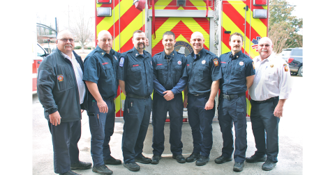 Pictured at last week’s pinning ceremony are (from left) Deputy Chief Tim Stowers, Sergeant Stephen Lively, Sergeant Frank Colinet, Sergeant Jeremy Boldin, Sergeant Paul Walthrop, Sergeant Joseph Solomon and Chief David Wimpy.