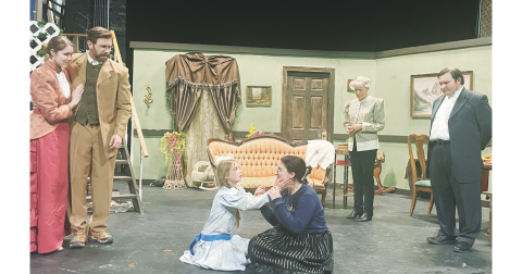 On stage in the new Holly Theater production are (from left) Kate Keller, played by Lindsey Guest; Captain Keller, played by Joe Goode; Helen Keller, played by Peytonrose McLarrin; Annie Sullivan, played by Ana Cordero; Aunt Ev, played by Anne Hallum; and James Keller, played by Colin Lamons.