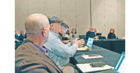 Commissioner Dr. Bobby Mayfield shares his thoughts during a recent working retreat at Unicoi State Park Lodge in Helen. Additional folding tables and chairs were brought in to accommodate Lumpkin residents who traveled to attend the meeting.