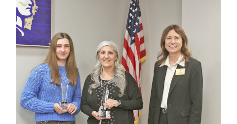 Lumpkin County High School’s 2025-2026 Star Student, senior Haley Hayes (left), joins her Star Teacher choice Lisa Lopresti (center) and Superintendent Sharon Head during a ceremony at the January 12 Board of Education meeting.
