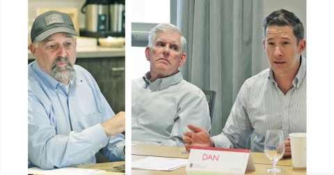 Mayor Sam Norton (pictured from left), City Council members Ross Shirley and Dan Brown discuss topics at last week’s off-site retreat, which was held in Rome. One topic was the proposal of a convention center that could attract new business and tourists during off-peak days and seasons.