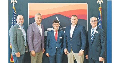 Pictured at the 2026 State of the State luncheon (from left) are Dahlonega-Lumpkin County Chamber of Commerce Board Chair Wes Chambers, State Sen. Steve Gooch, Davis MacEntyre, State Rep. Will Wade and Chamber Executive Director Robb Nichols.