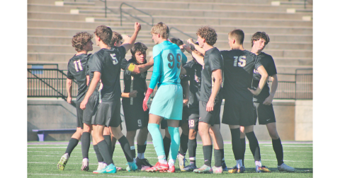 The Lumpkin County boys soccer team huddles up before a match this season.