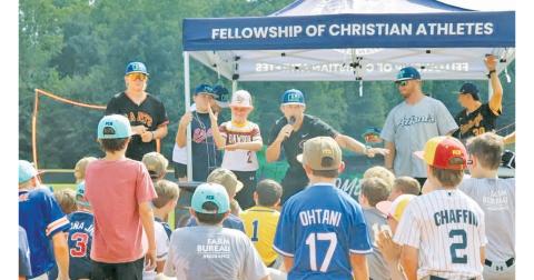 Sebastian Dunn speaks during the recent FCA baseball camp at Lumpkin County High School.