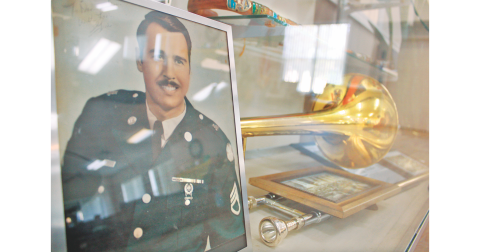 Memorabilia from Army Bandsman Sgt. Gene Butcher is on display at the Senior Life Enrichment Center's outpost.