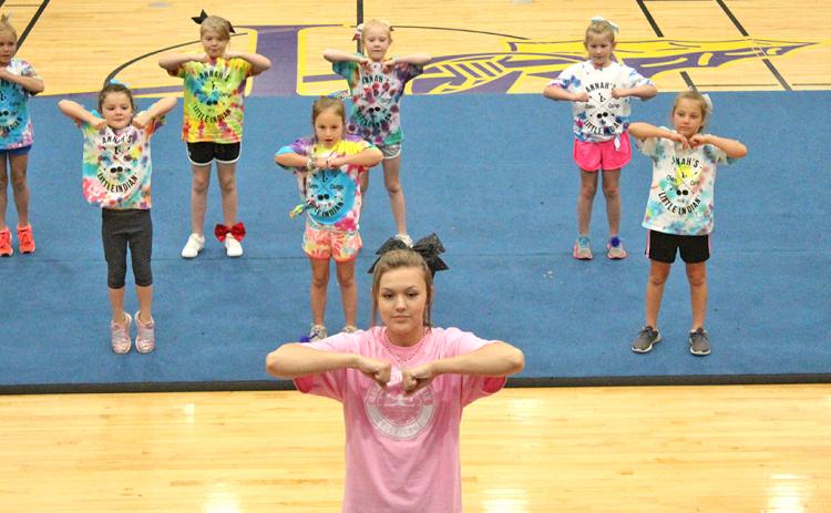 LCHS sophomore Alyssa Caldwell leads campers in a dance routine during a Friday night performance that showcased everything participants of Annah's Cheer Camp learned during the four-day camp.