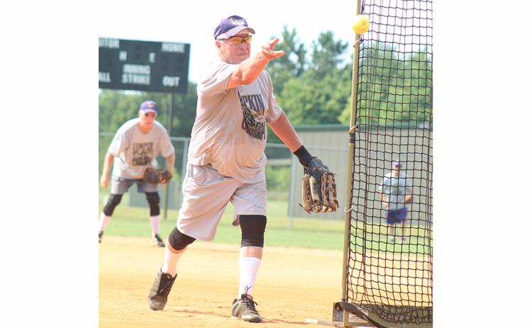 LC Miner pitcher Larry “The Rocket” Rodgers tosses a strike towards home plate during the Miners’ league doubleheader against the Rabun County Relics last week.