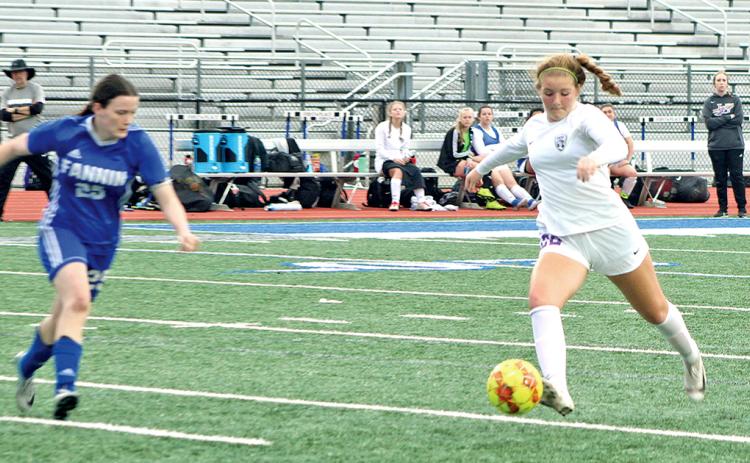 Midfielder Ashley Read takes a shot on goal versus the Fannin County Lady Rebels.