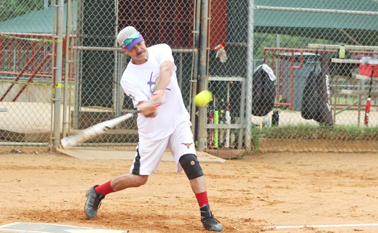 LC Miners player “Hammering” Harvey Schmedlapp smashes a pitch to the gap for a triple during a Clayton League doubleheader versus the Dahlonega Gold. Schmedlapp finished the day 7-for-7 at the plate with seven runs scored and seven runs batted in with three doubles and two triples.