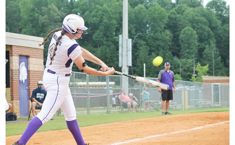 Grace Jones delivers a bases-clearing double in Lumpkin’s 15-0 run-rule victory over the West Hall Lady Spartans last week.