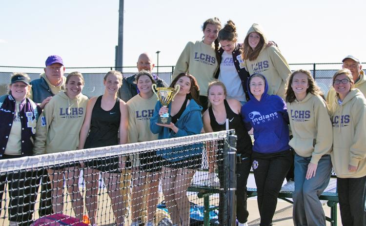 The LCHS Girls Tennis team celebrates its Region Tournament Championship after beating Cherokee Bluff in the finals of the tournament on Thursday, April 1. With the tournament win, the team is positioned for a state tournament run as a No. 1 seed. (photo by Esteban Ramirez)