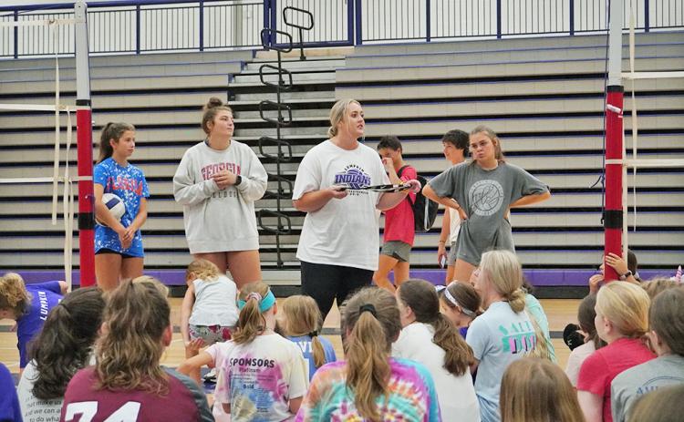 LCHS Volleyball Head Coach Haley Dibble talks with the camp participants during a break between sessions. The camp served around 54 kids between first and eighth grade, teaching the skills and techniques needed to play an organized game of volleyball.