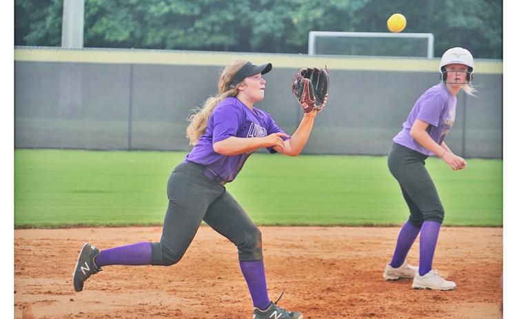 Lumpkin senior Amma Johnson makes a play during a recent practice. The shortstop took an unfortunate bounce to the face that caused her to have to leave the game during Monday’s win, however Johnson returned and played most of the game despite a gash to the mouth.