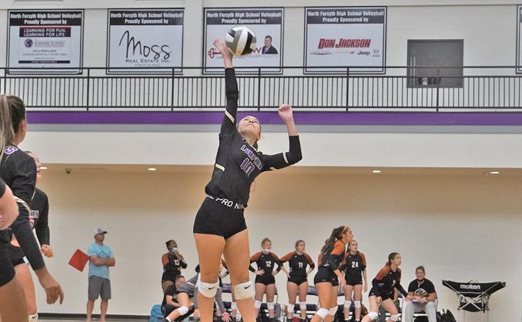 Lumpkin’s Averie Jones goes up for a spike in a recent game. Head coach Haley Dibble mentioned Jones as a key player in the last week of play, often coming “out of nowhere to save the ball.”