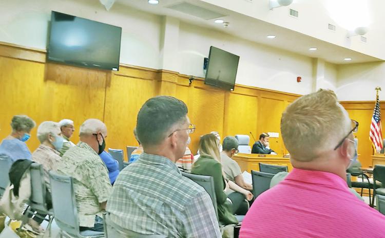 Residents pack into the Gary McCullough meeting room to hear whether Ordinance 2021-12 will be approved. The issue most on residents minds was the possibility of short term rentals being allowed in the new development, called The Ridge.