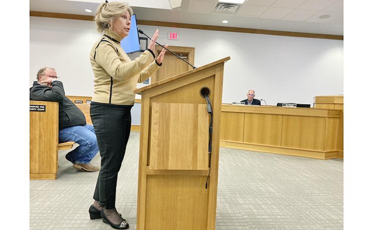 June Woodward was one of several residents that took to the podium at Lumpkin's public hearing to talk about how the board should look to limit future growth in Lumpkin County.