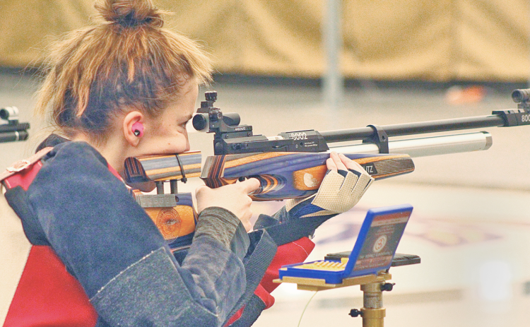 Lumpkin rifle team member Laura Hoch takes aim at the targets in the victory over Parkview.