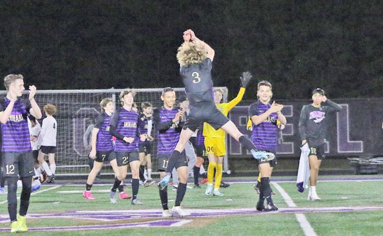 The LCHS boys soccer team celebrates their 8-0 win against Pickens County last week.
