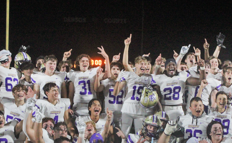 The Lumpkin County High School football team celebrates its Region championship victory earlier this season.