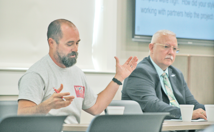 Incumbent Dr. Bobby Mayfield (pictured, right) is facing two challengers for the Lumpkin County Board of Commissioners District 2 seat.  Challenger Jeramy Nye showed up at the debate.  The other challenger, Matthew Cootware, was not in attendance.