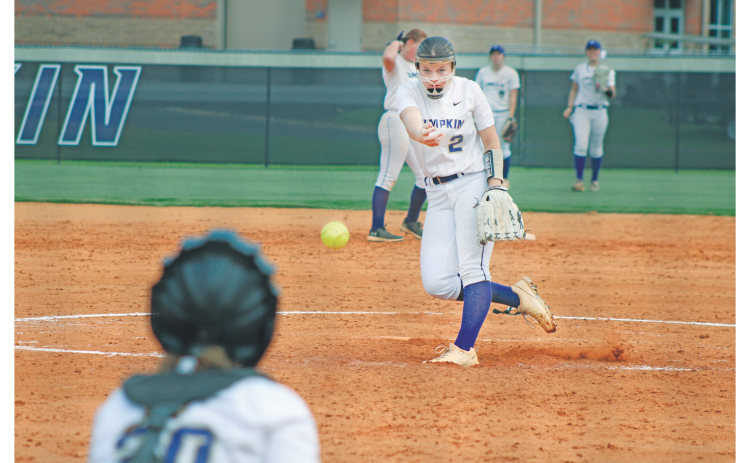 Lumpkin County High School’s Kenley Greene delivers a pitch during last week’s JV home opener against Union County.