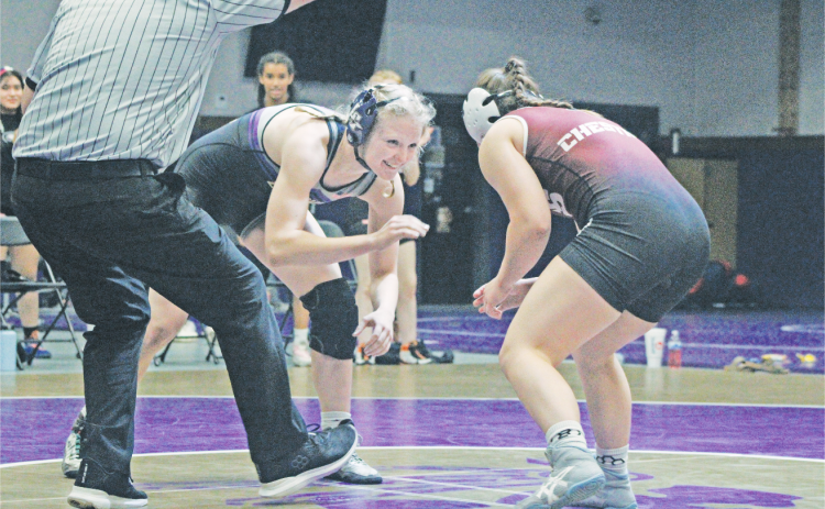 Lumpkin County wrestler Greta Garbuzovas prepares to take on an opponent during one of her recent matchups.