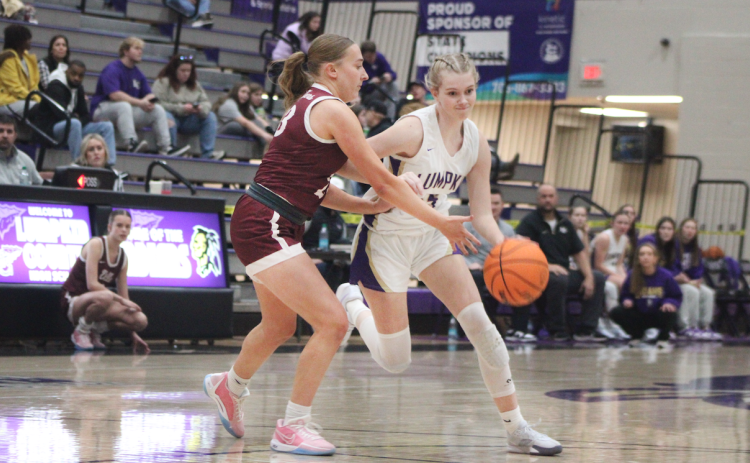 Lumpkin County player Alayna Lindley drives down the court against the Tigers.