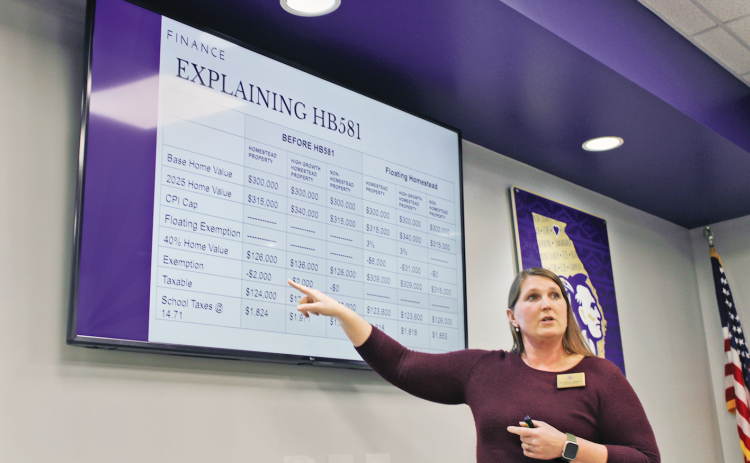 Chief Finance Officer Whittney McPherson provides an overview of the possible impact of the upcoming property tax cap during the first of three public hearing before the Lumpkin County School Board last Friday. The next hearings will take place Thursday, January 23  at 11 a.m. and Thursday, January 30 at 5 p.m.