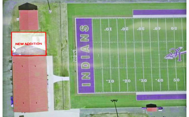 A modified aerial photograph depicts where a “new addition” to the Lumpkin County Indians home field house could be built later this year.