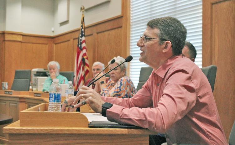 Dahlonega Planning Commission member Noah Steinberg asks about a plan for up to 88 apartment units fronting on Torrington Drive and Hamp Mill Road.