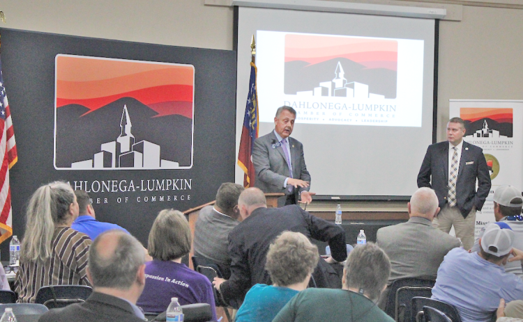 Senator Steve Gooch (left) answers audience questions during the Q&A portion of the State of the State luncheon. Representative Will Wade also participated in the annual event, which summarized legislative action from this year’s General Assembly session.
