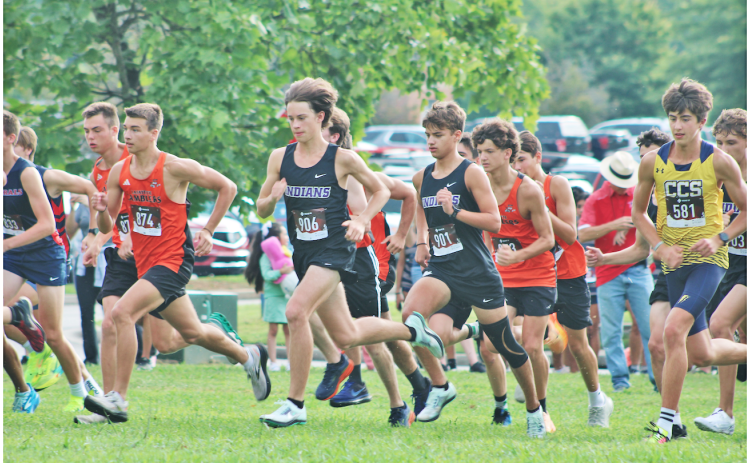 Lumpkin County’s Witt Windham, center left, and Evan Good, center right, get off to a fast start at the invitational in Ringgold.