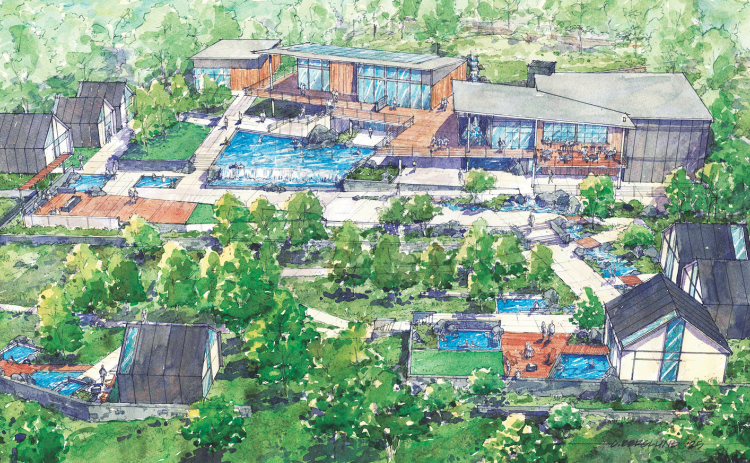 A rendering of Nordika Thermal Experience shows the early plans for an expansive spa complex that's slated for opening in 2028.