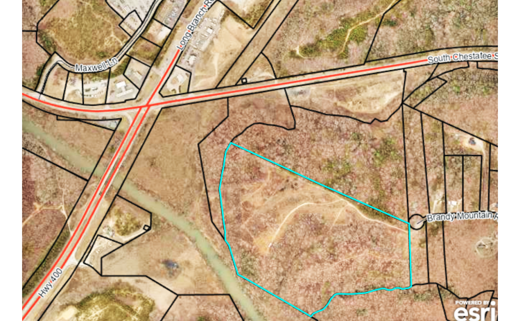 An image from qPublic.net shows the location of a possible townhome development off of Brandy Mountain Road. As of press time, the Board of Commissioners was set to consider a Character Area Map Amendment Request by the developer on Tuesday night.