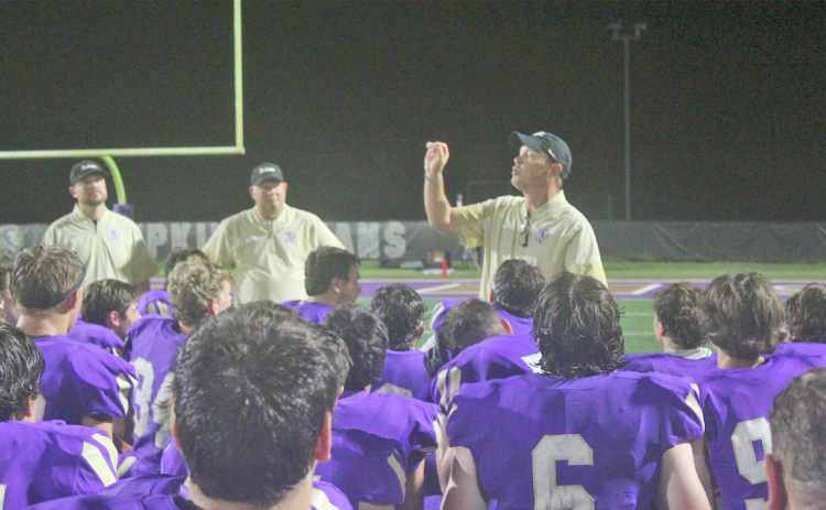Lumpkin County Head Coach Heath Webb breaks things down for his team following last week’s win over White County.