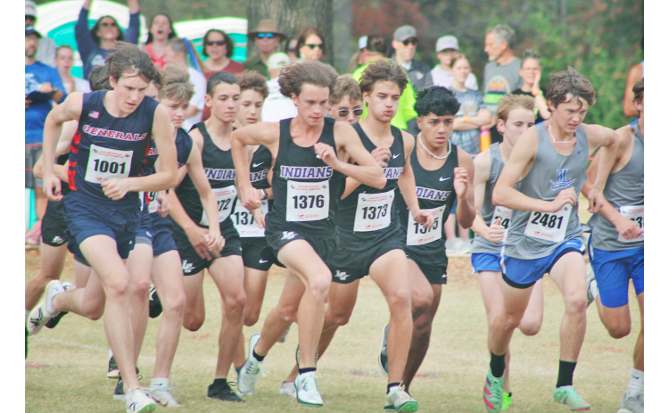 The Lumpkin County High School boys cross country team sprints into their State Championship race.