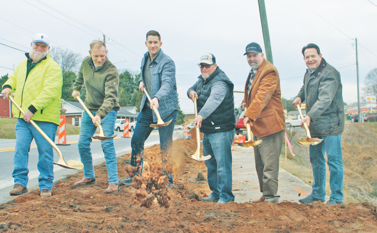 Pictured last Wednesday at the groundbreaking ceremony for the North Grove Sidewalk Phase II project are (from left) Capital Projects Manager Vince Hunsinger, City Engineer Mark Buchanan, City Councilman Dan Brown, City Councilman Tony Owens, Dahlonega Mayor Sam Norton and City Councilman Lance Bagley.