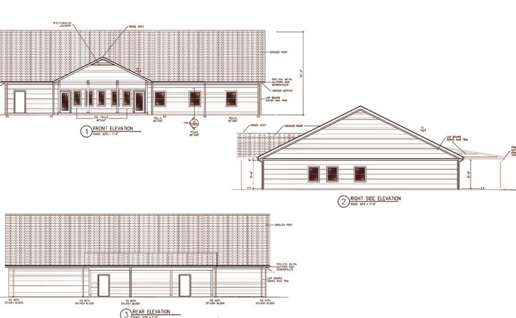 A design schematic shown at the recent County retreat illustrates what different sides of the new animal shelter facility on Red Oak Flats Road will look like.