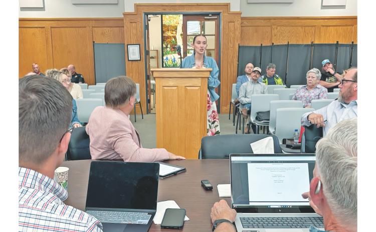 Faith Mihok addresses the Dahlonega City Council as she explains her idea for a praise and worship event that would take place Halloween night in Hancock Park.