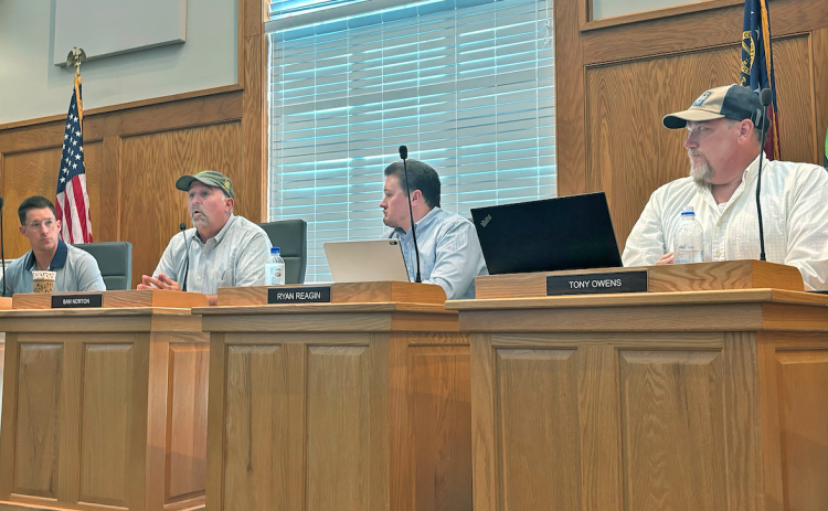 Members of the Dahlonega City Council discuss the ins-and-outs of a possible new sales tax at Monday's special called meeting.