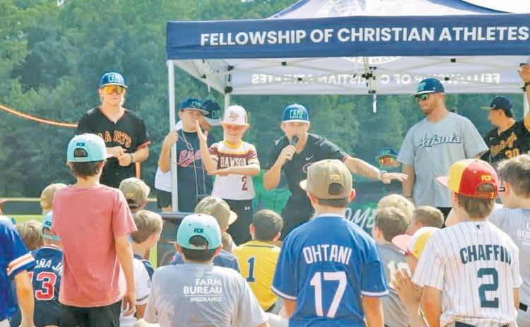 Sebastian Dunn speaks during the recent FCA baseball camp at Lumpkin County High School.