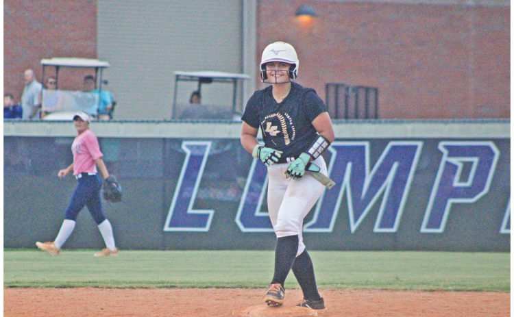 Anniston Antonia celebrates a double during last week’s scrimmage.