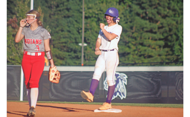 Kayleigh Thrasher celebrates a double against Stephens County.